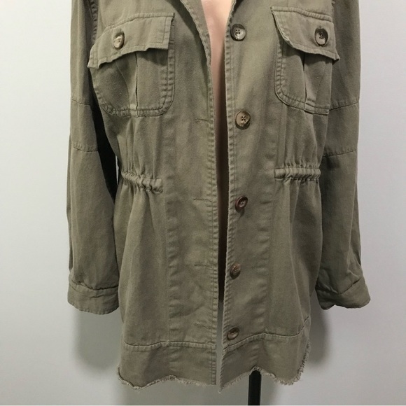 Avec Les Filles Military Olive Army Green Utility Jacket Raw Hem Button Down - Picture 3 of 10